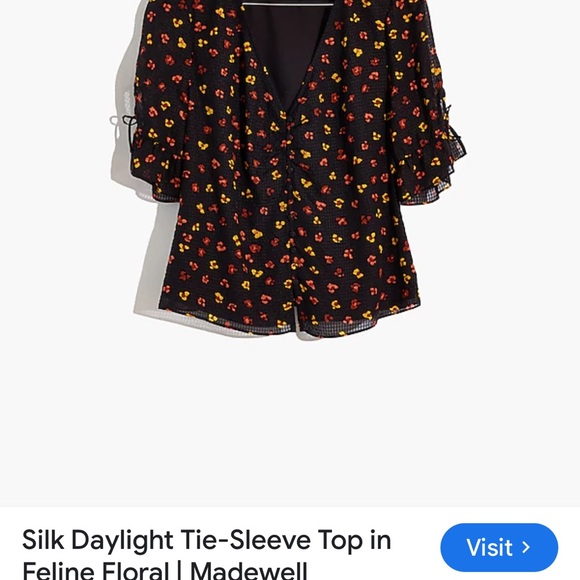 Madewell Silk Daylight Tie-Sleeve Top Blouse in Feline Floral, Size 12 - Picture 7 of 7